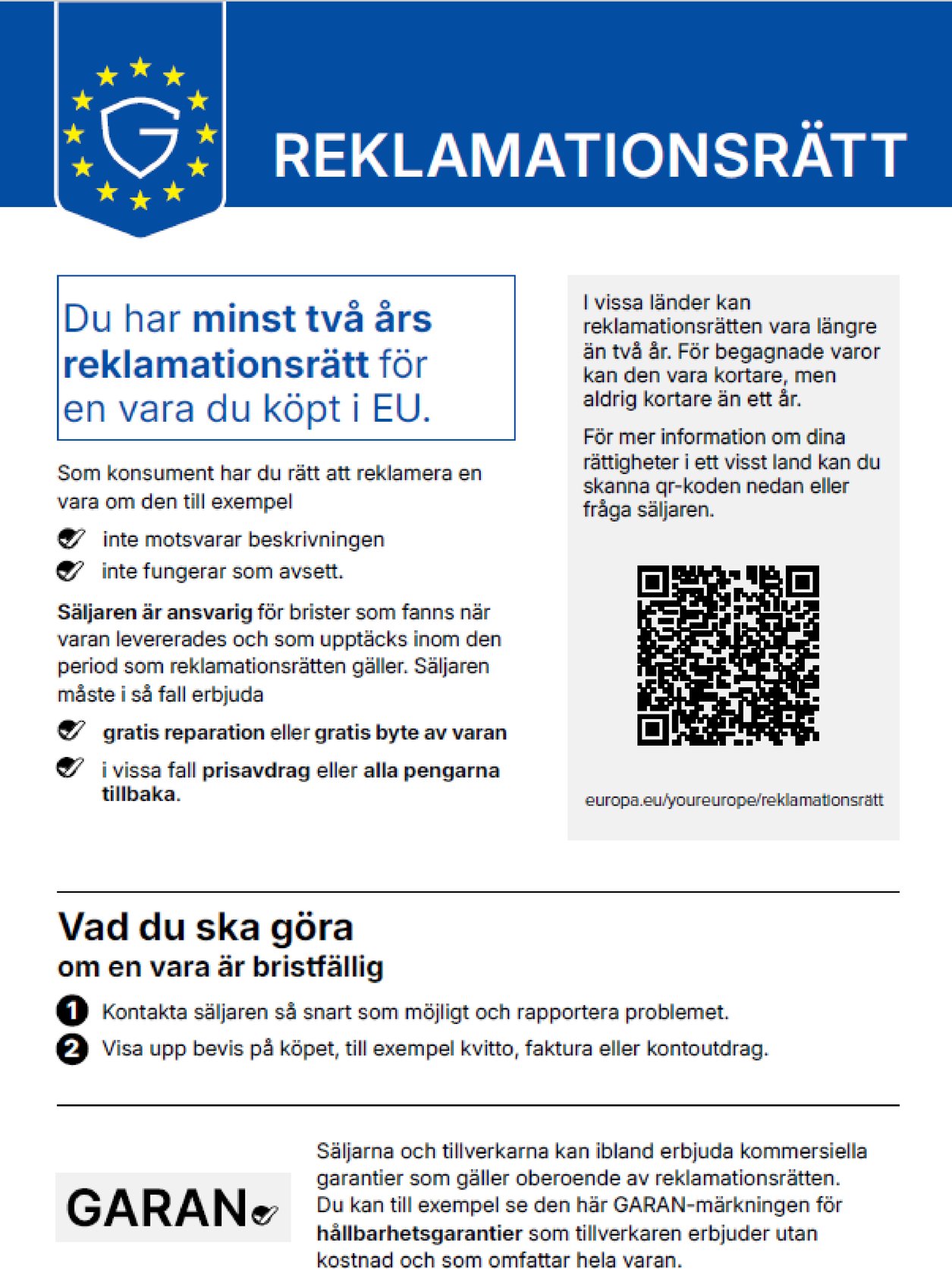 Harmoniserat meddelande om reklamationsrätt